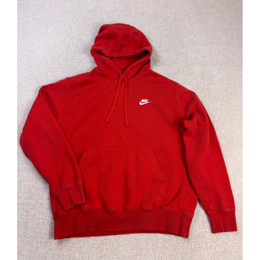 Nike Sportswear Club Fleece Hoodie Mens Medium Red Pullover Futura Logo